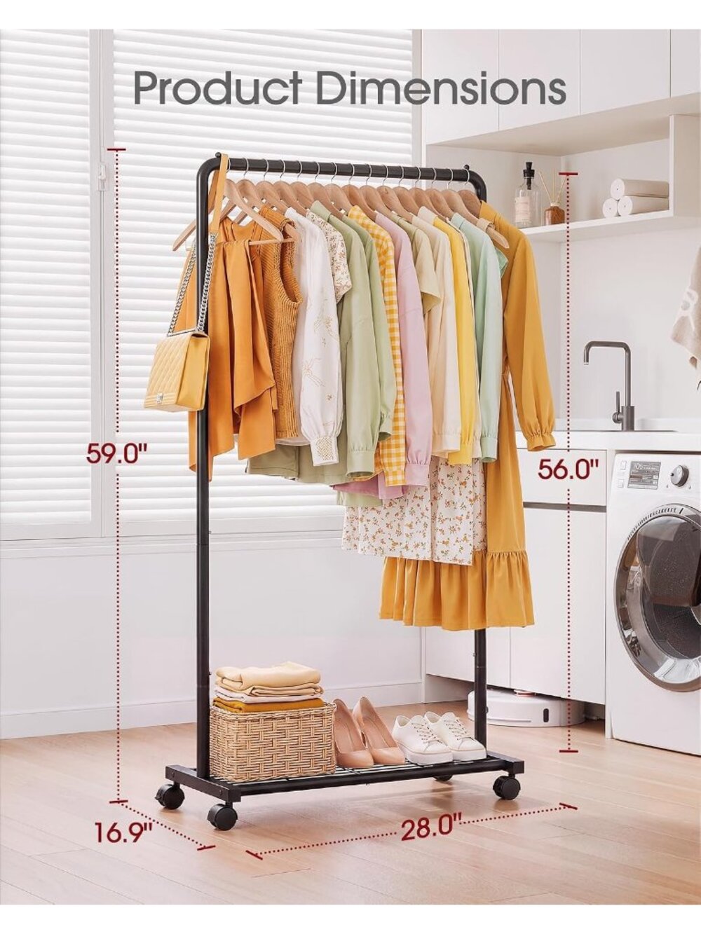 New Clothes Rack - Clothing Rack with Storage Mesh Shelf & Casters, - Picture 4 of 9